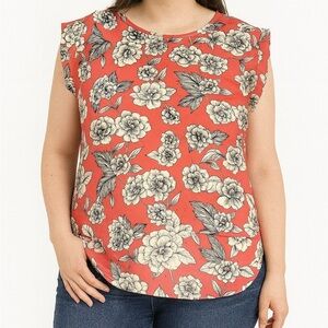 Pink Rose - Floral Coral and White Blouse